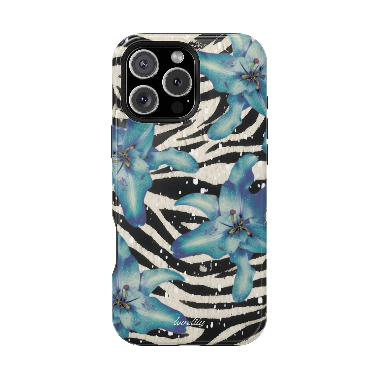 MAGSAFE blue lily zebra stacked phone case
