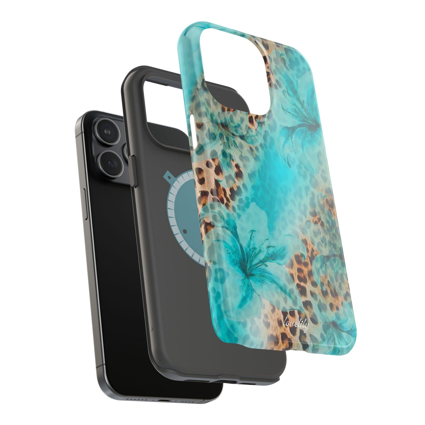 blue leopard lily stacked phone case