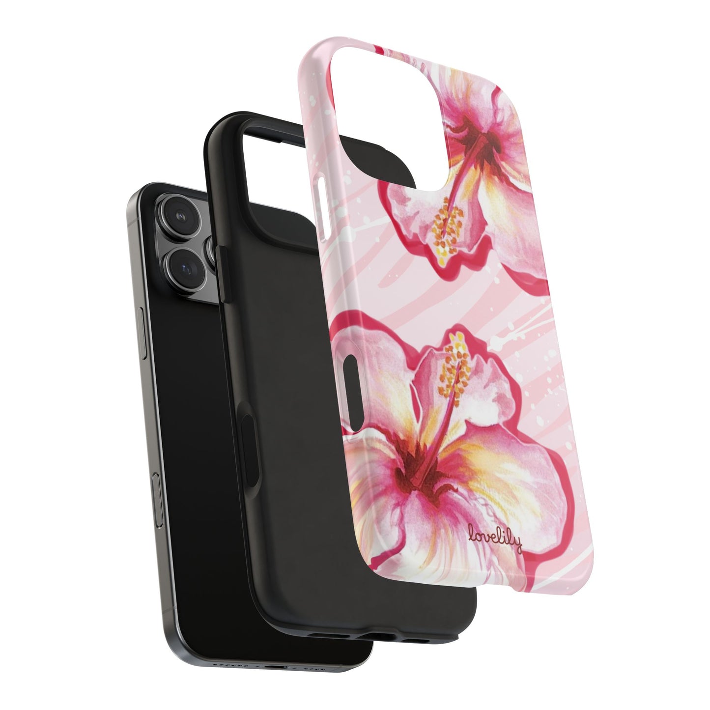 pink hibiscus stacked phone case