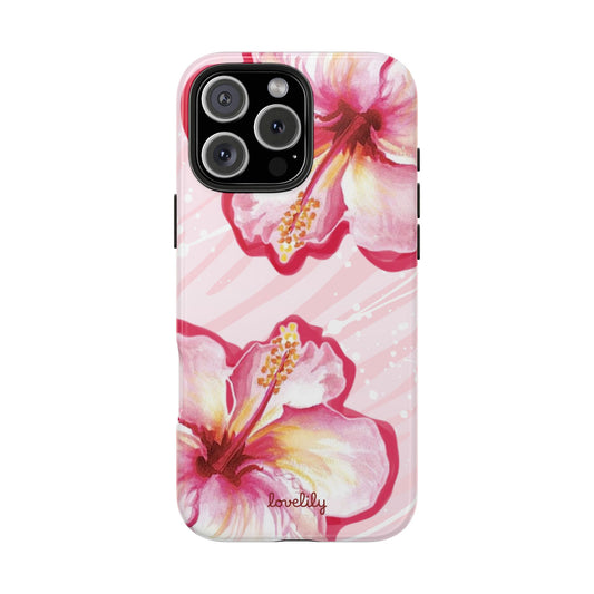 pink hibiscus stacked phone case