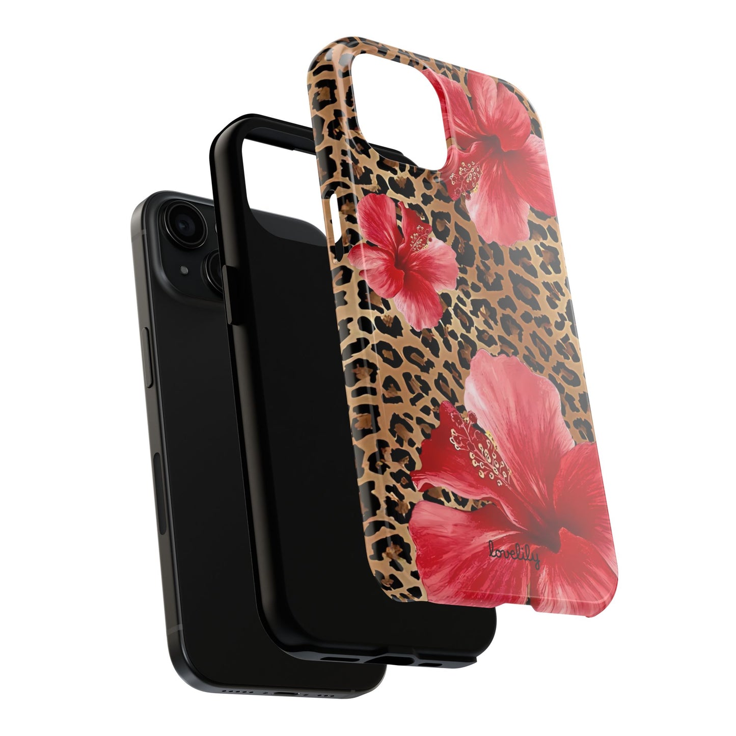 leopard hibiscus stacked phone case