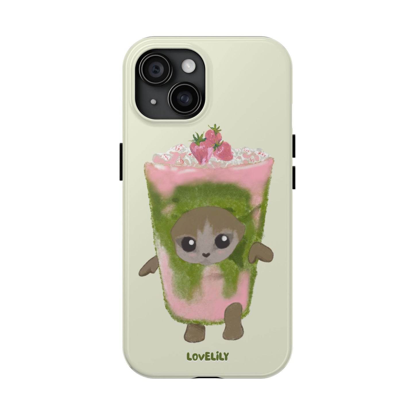 strawberry matcha cat stacked phone case