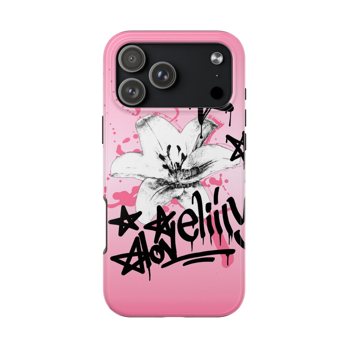 black n pink graffiti stacked phone case