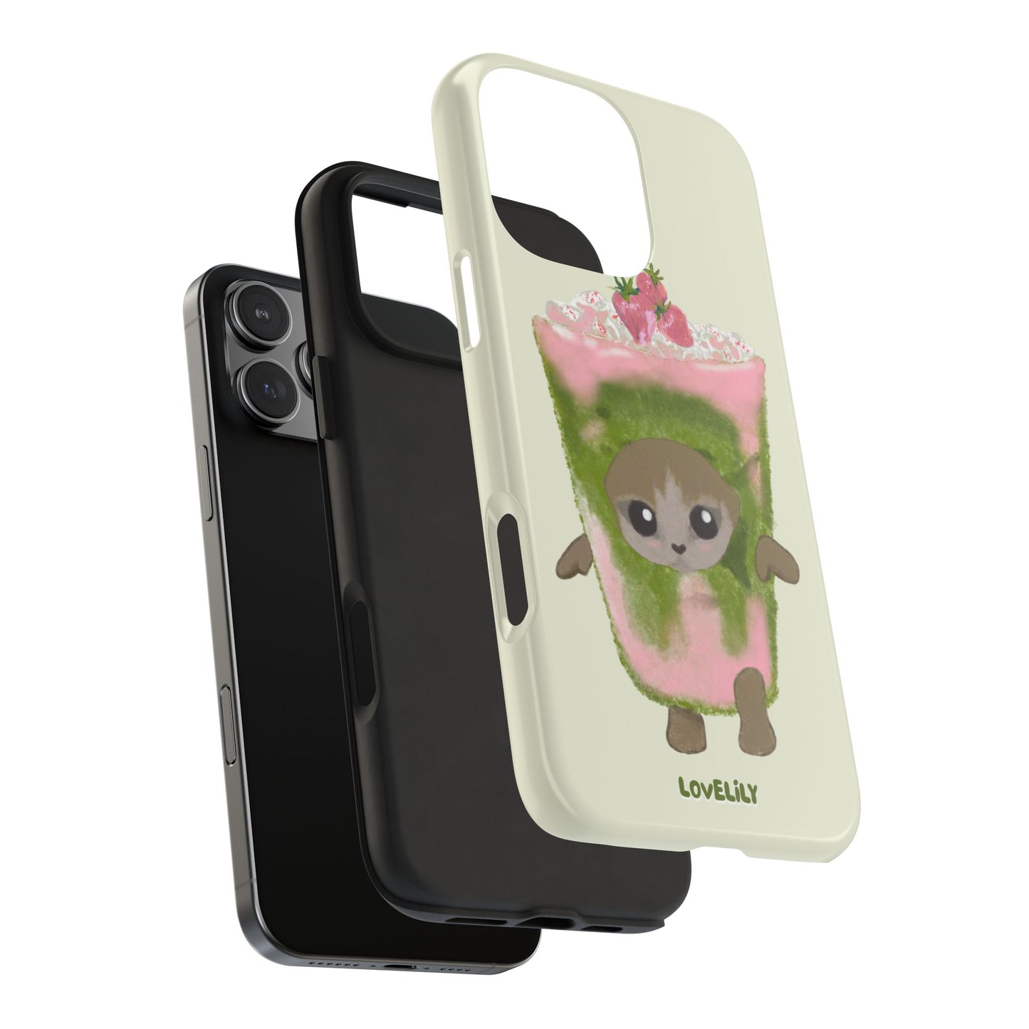 strawberry matcha cat stacked phone case