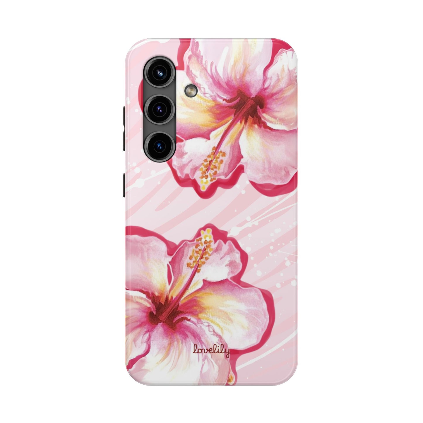 pink hibiscus stacked phone case