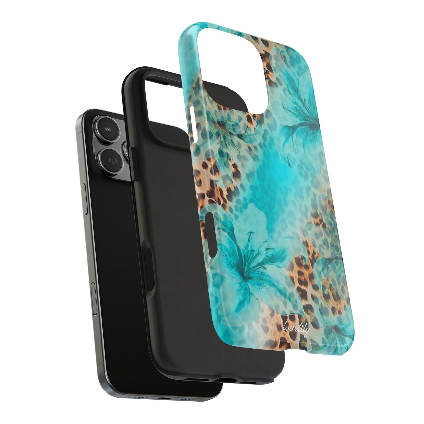 blue leopard lily stacked phone case