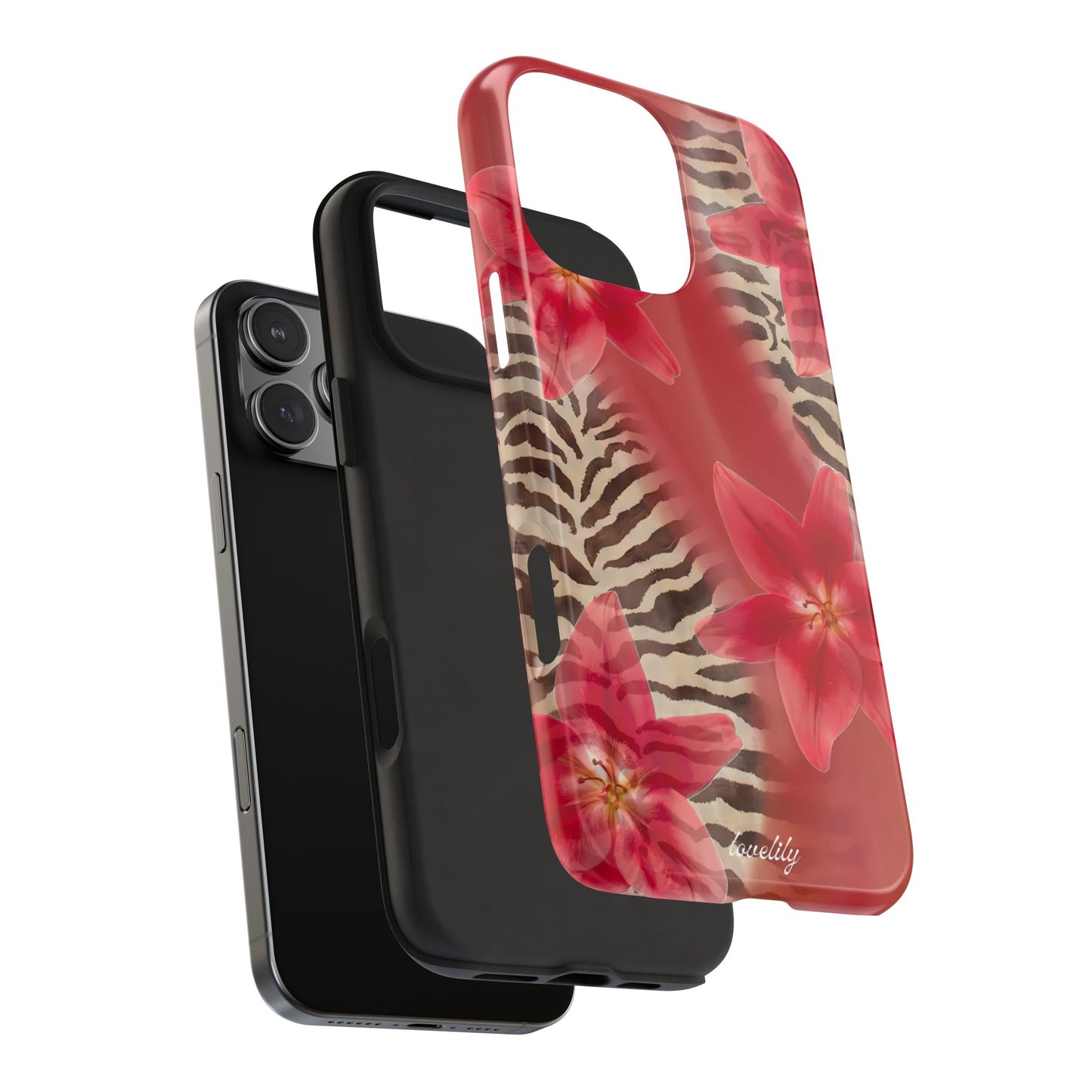 red zebra lily stacked phone case