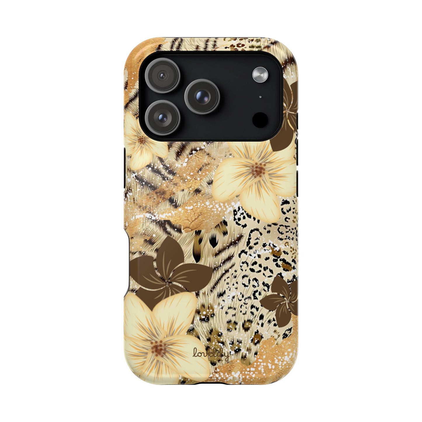 MAGSAFE brown hibiscus stacked phone case