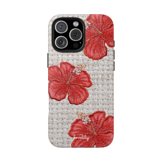 embroidered hibiscus stacked phone case
