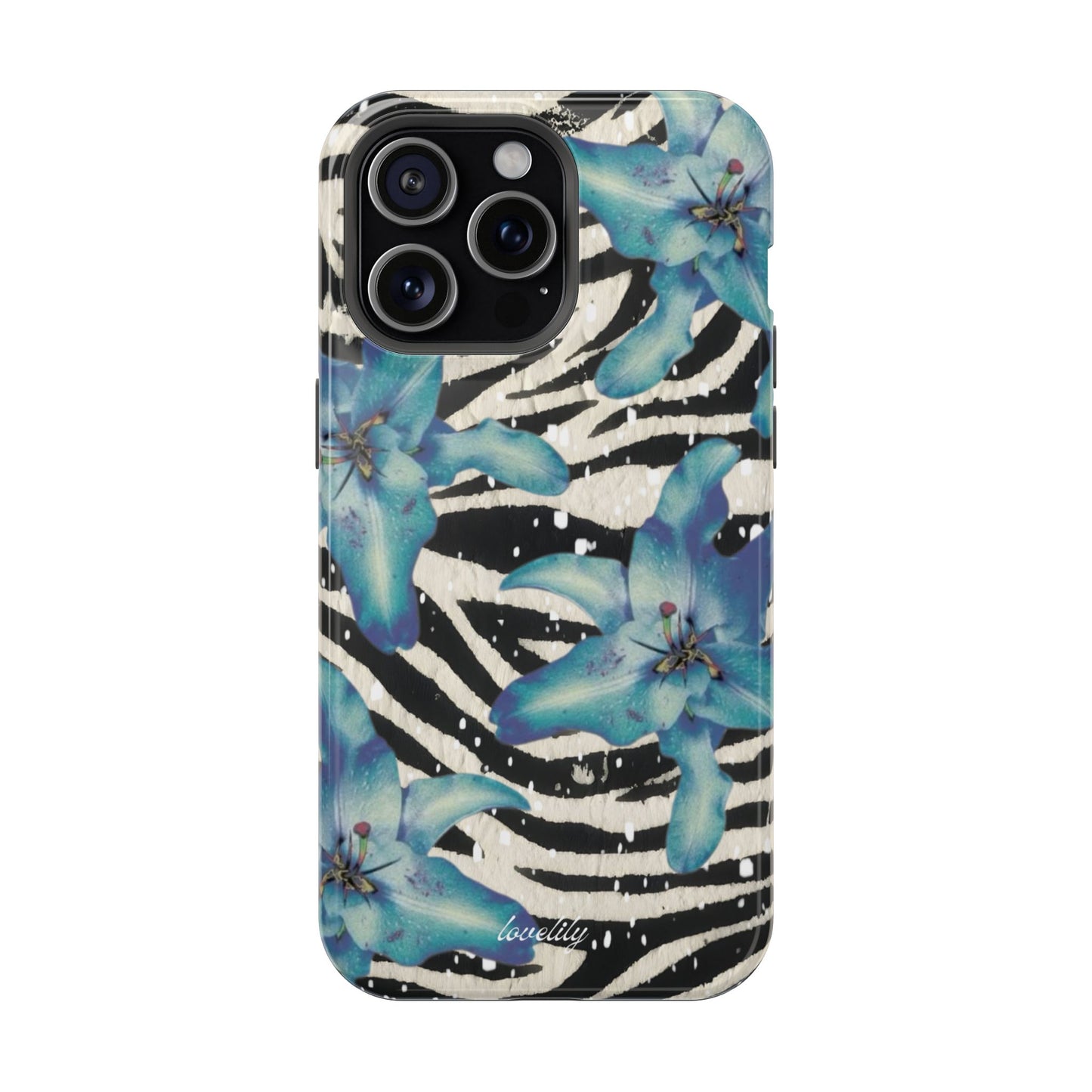 MAGSAFE blue lily zebra stacked phone case
