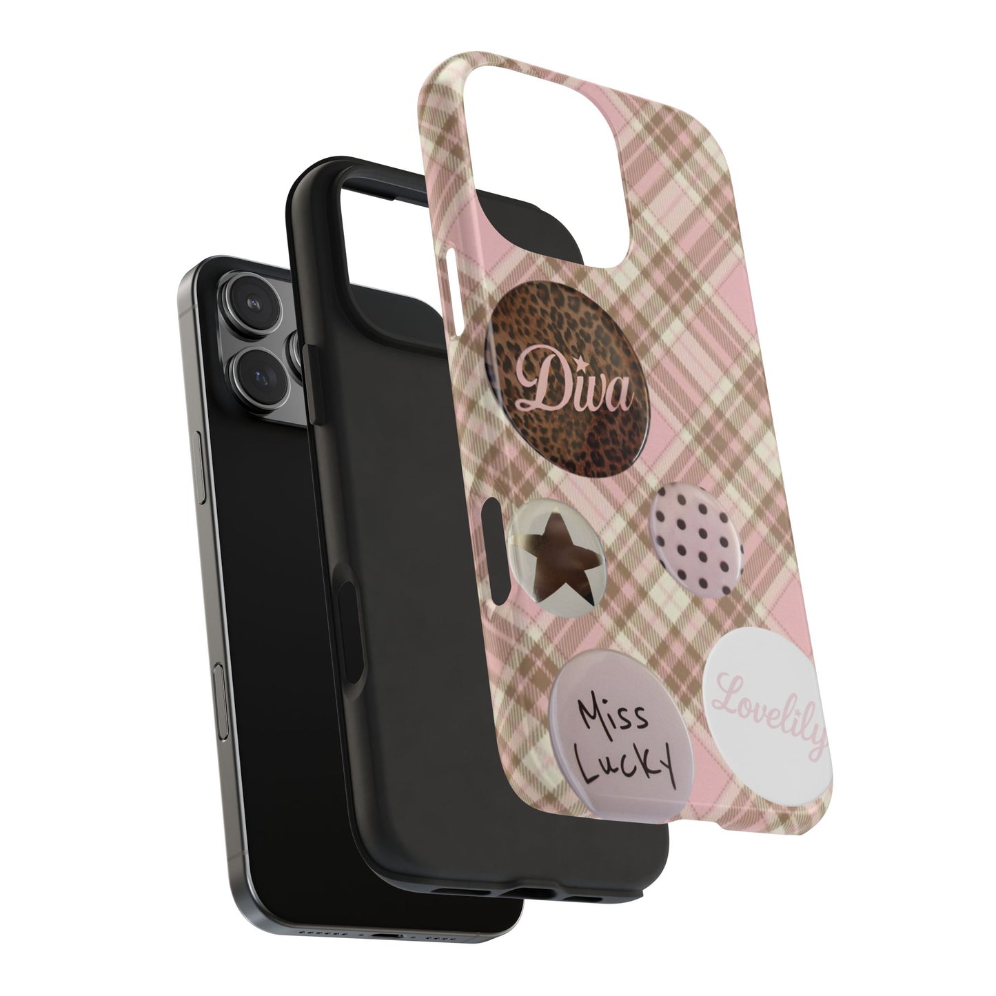 pink n brown pins stacked phone case