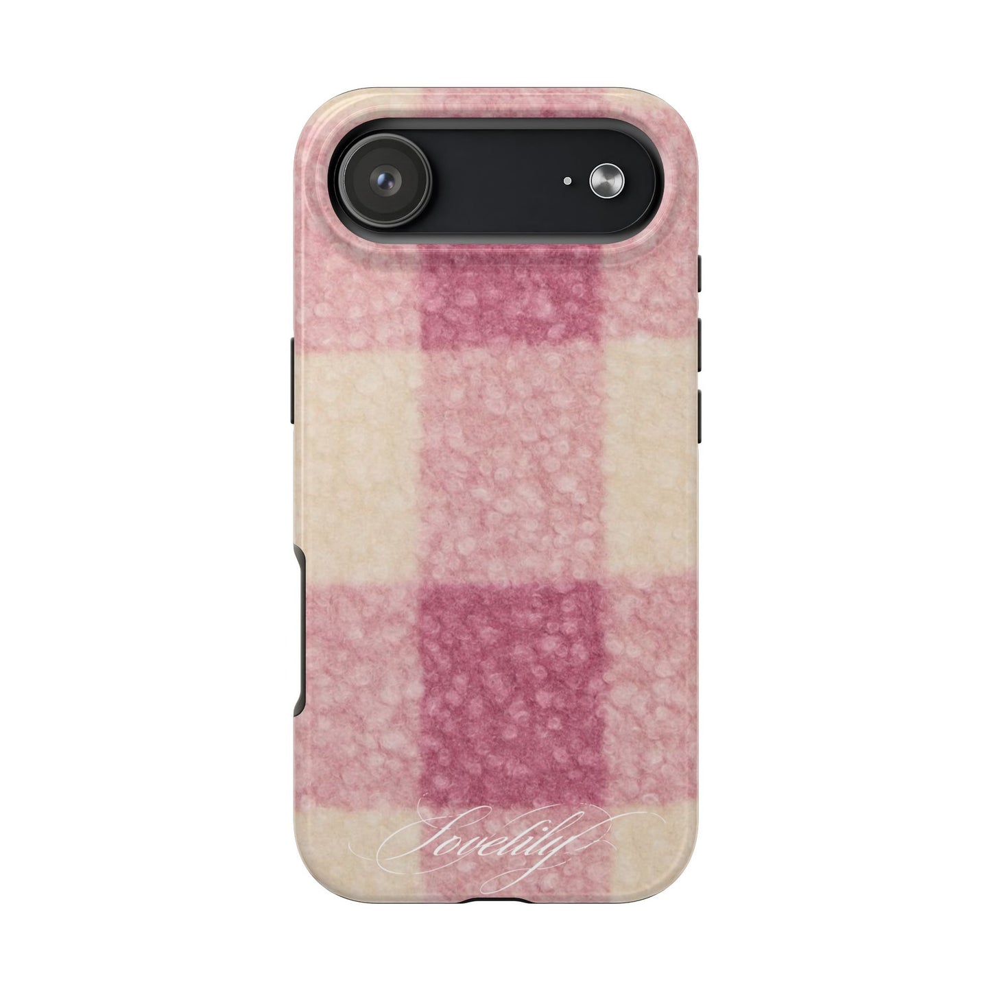 fluffy plaid stacked phone case