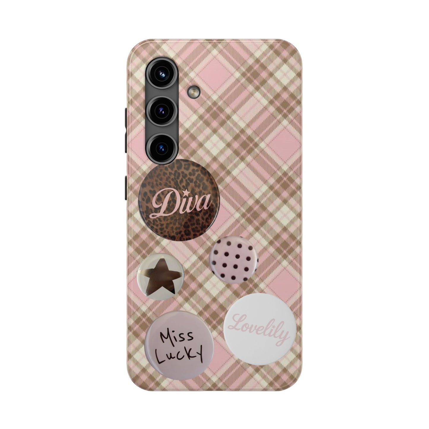 pink n brown pins stacked phone case