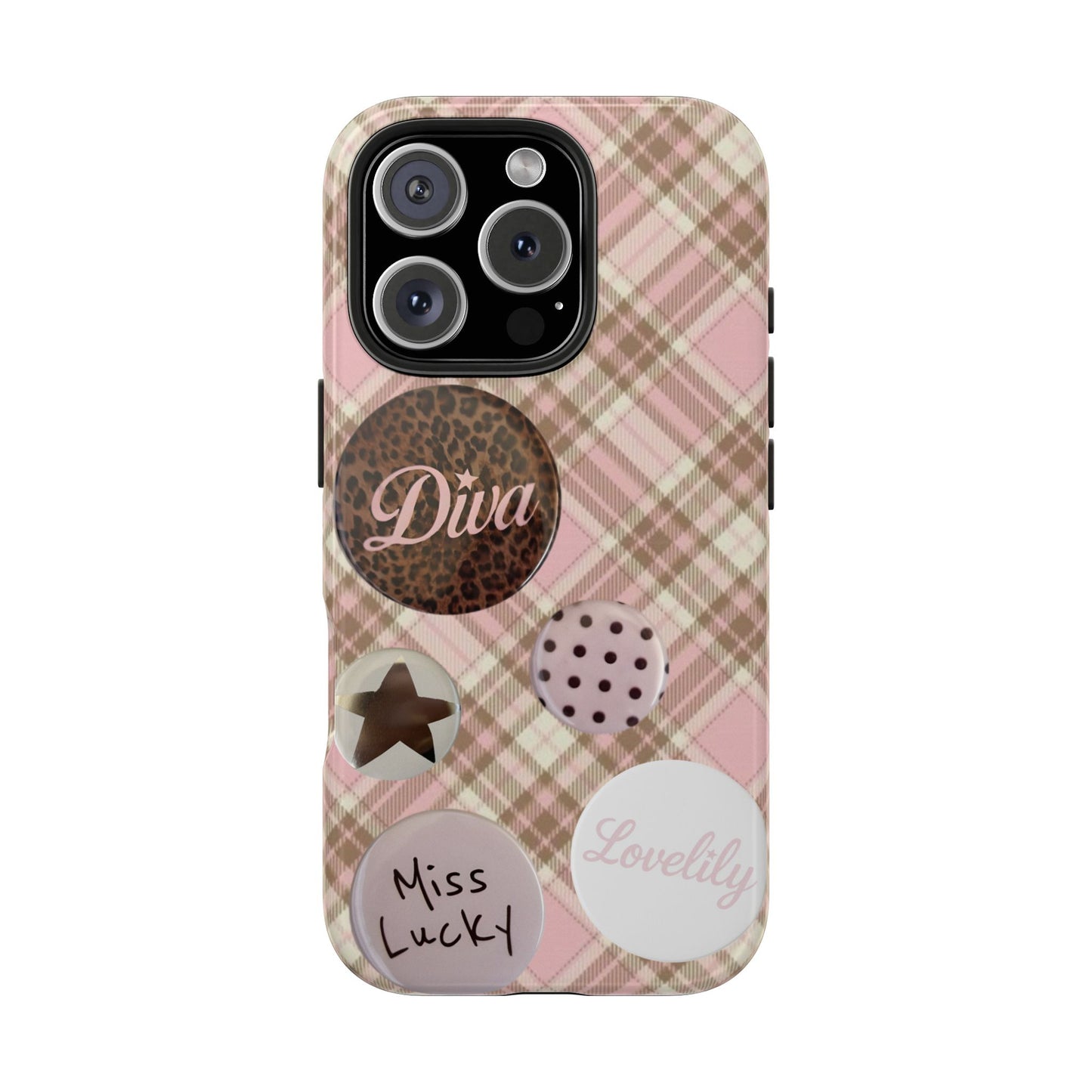 pink n brown pins stacked phone case