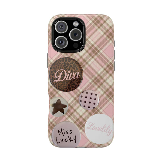 pink n brown pins stacked phone case