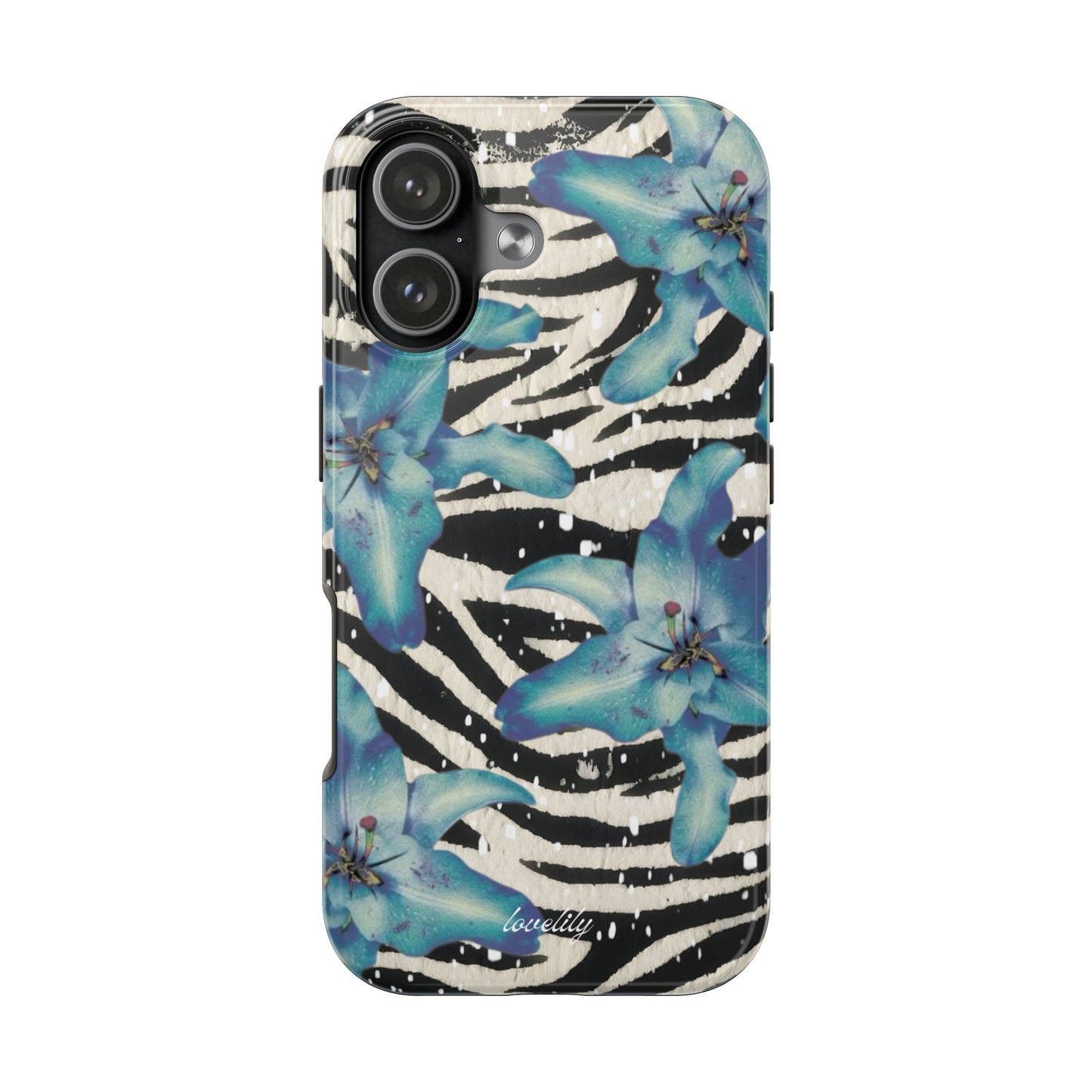 blue lily zebra stacked phone case