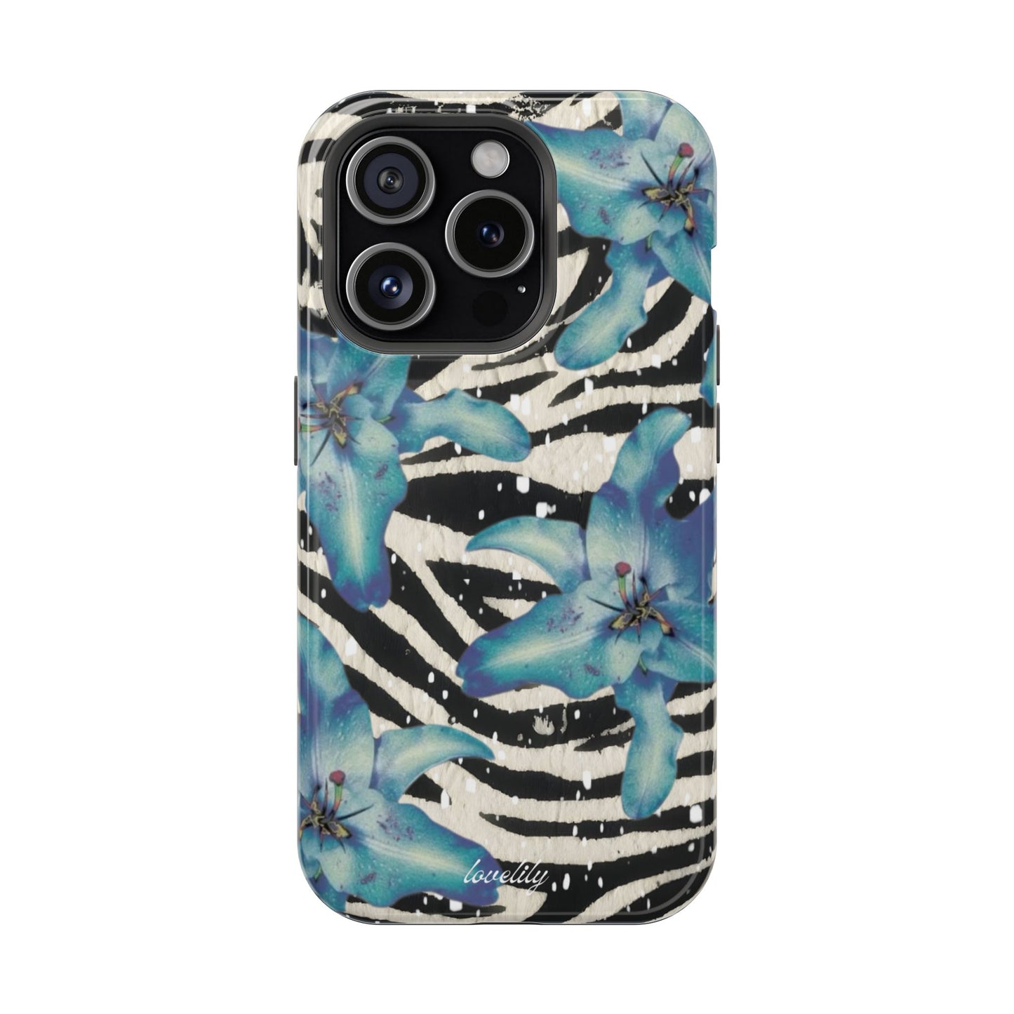 MAGSAFE blue lily zebra stacked phone case