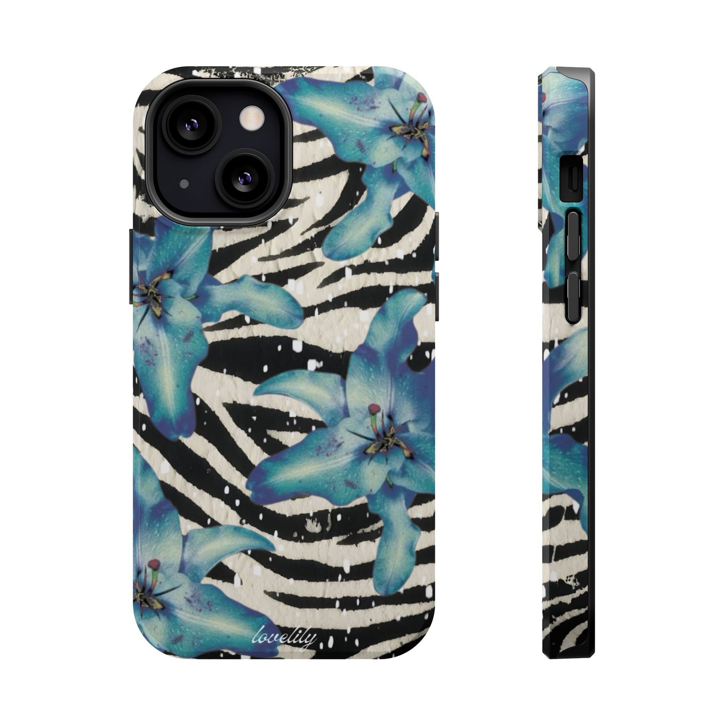 MAGSAFE blue lily zebra stacked phone case
