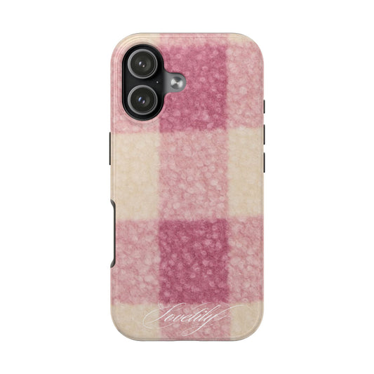 fluffy plaid stacked phone case