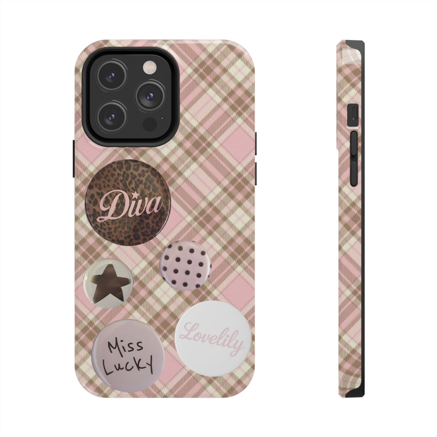 pink n brown pins stacked phone case