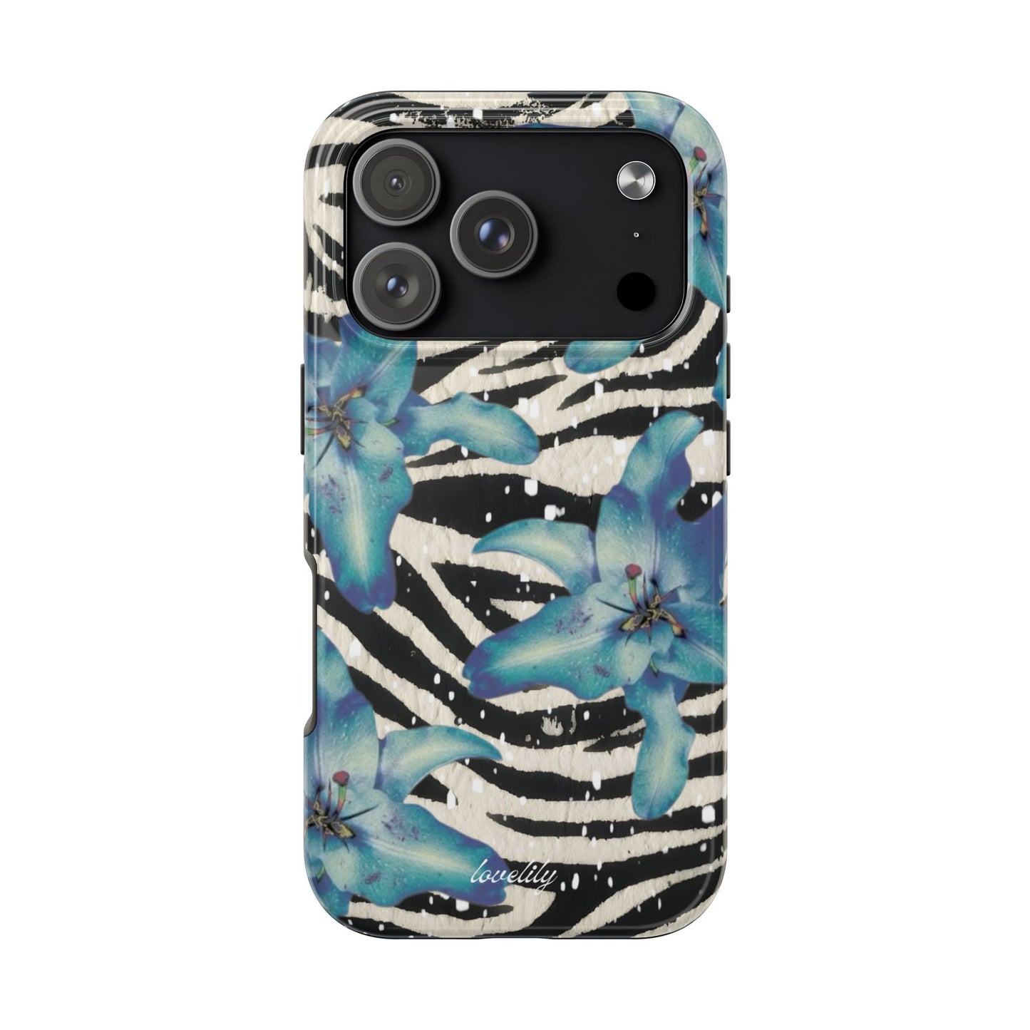 blue lily zebra stacked phone case