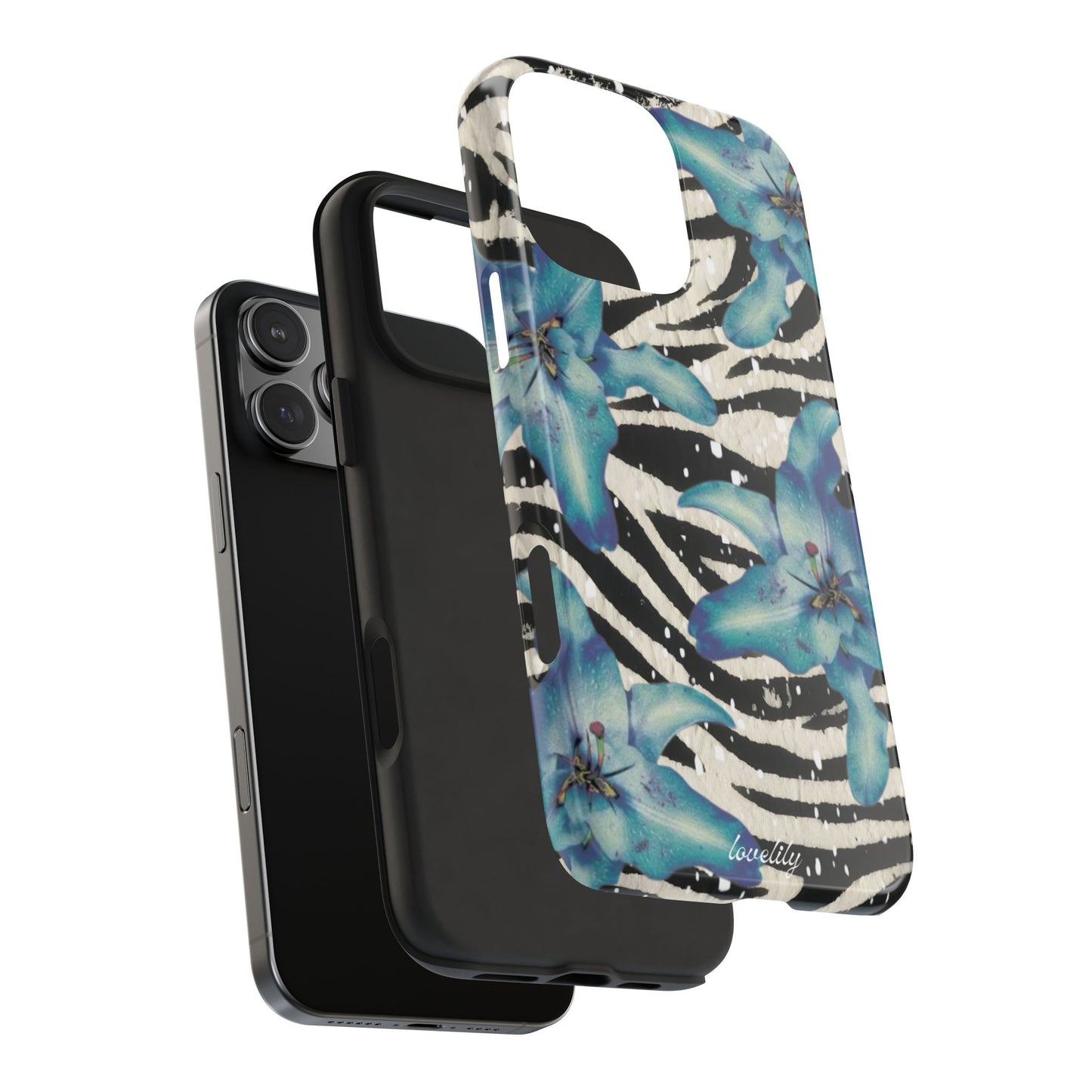 blue lily zebra stacked phone case