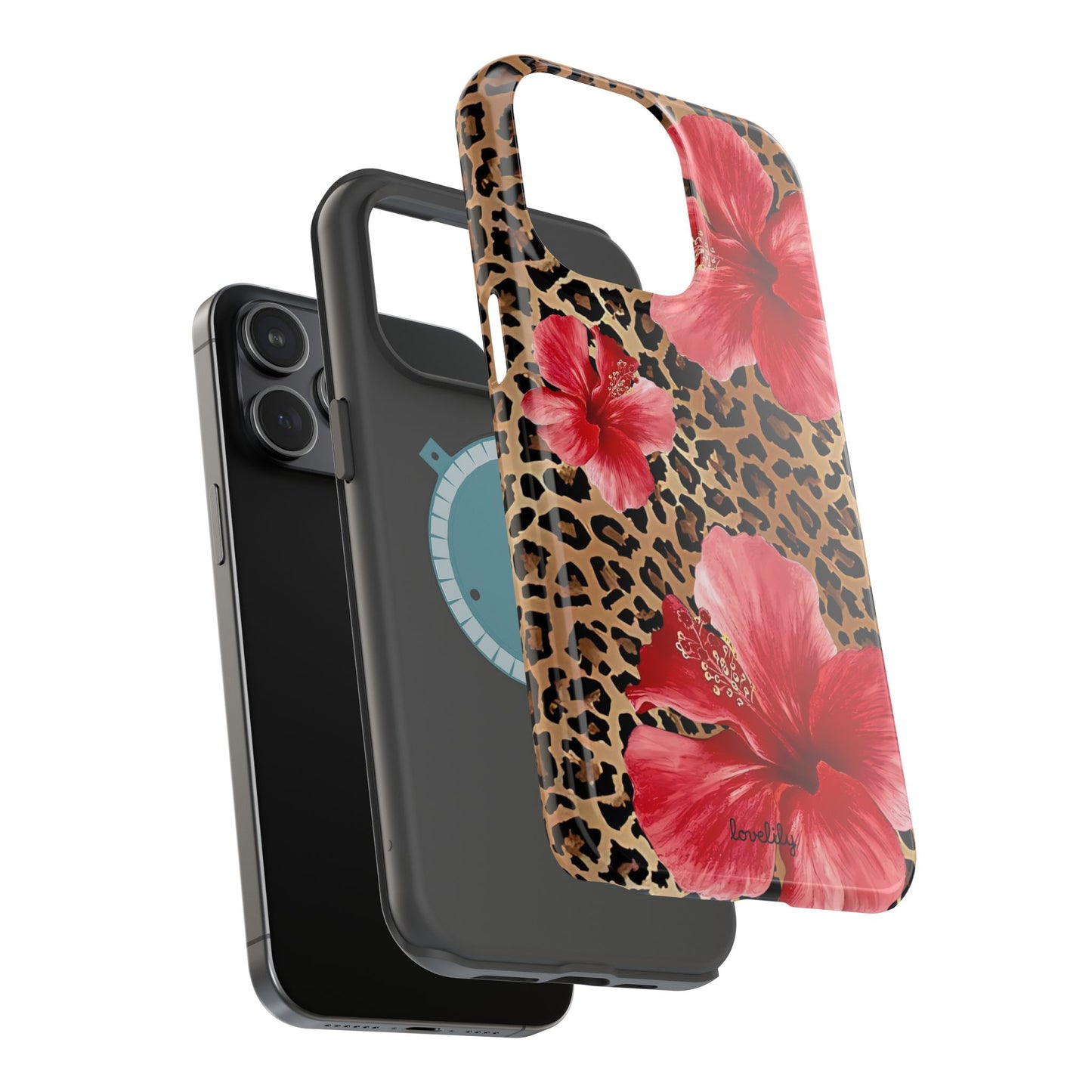MAGSAFE leopard hibiscus stacked phone case