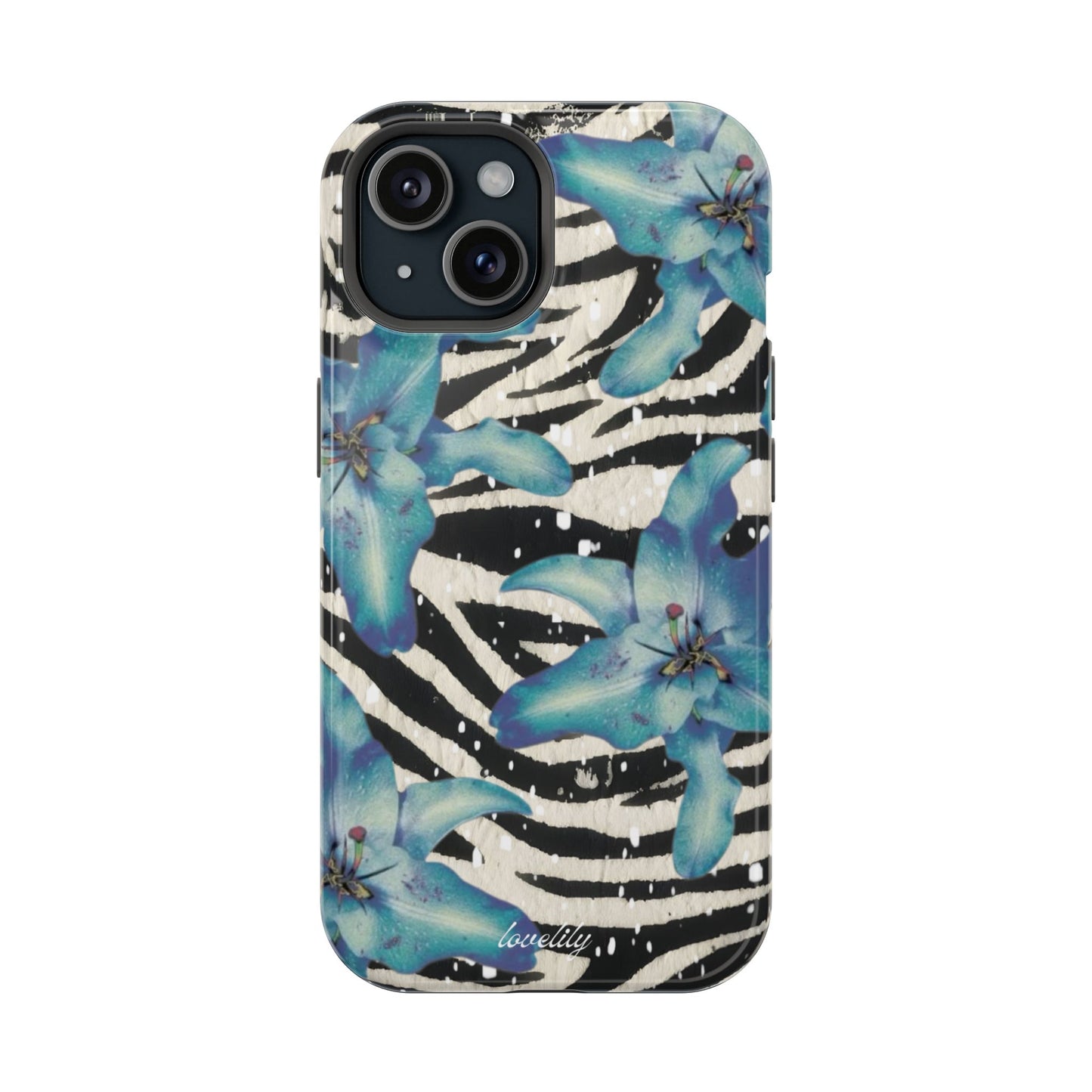 MAGSAFE blue lily zebra stacked phone case