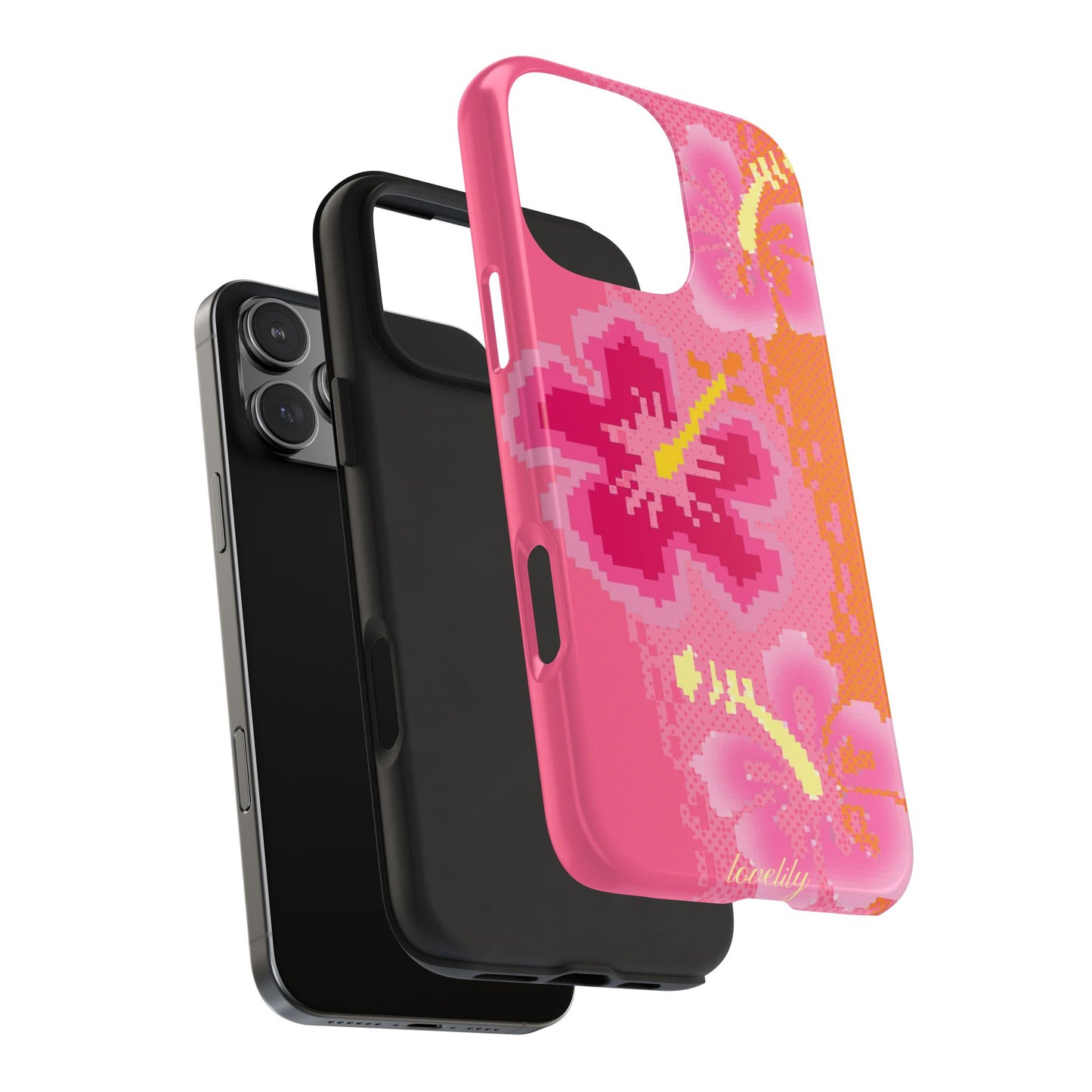 pixel hibiscus stacked phone case