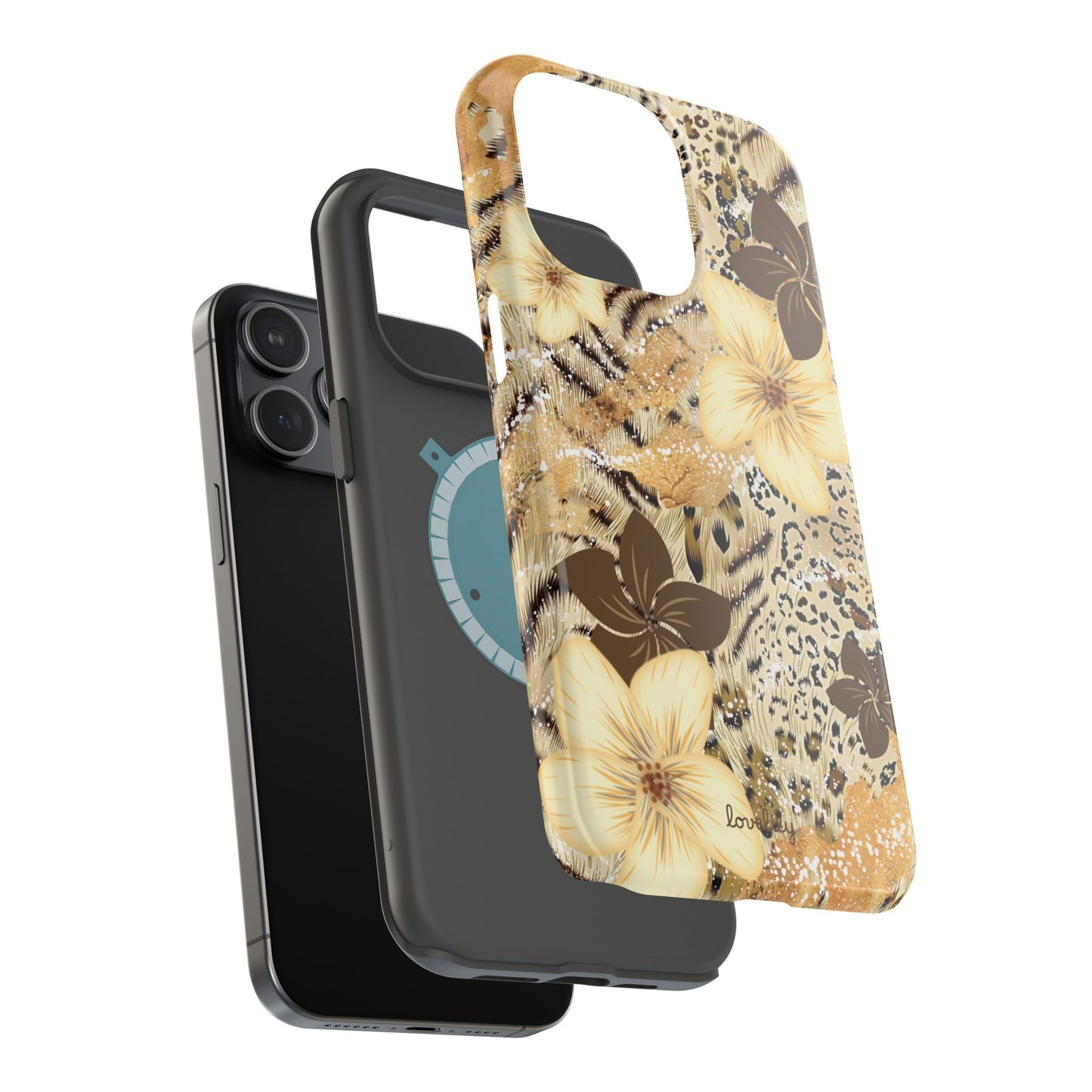 MAGSAFE brown hibiscus stacked phone case