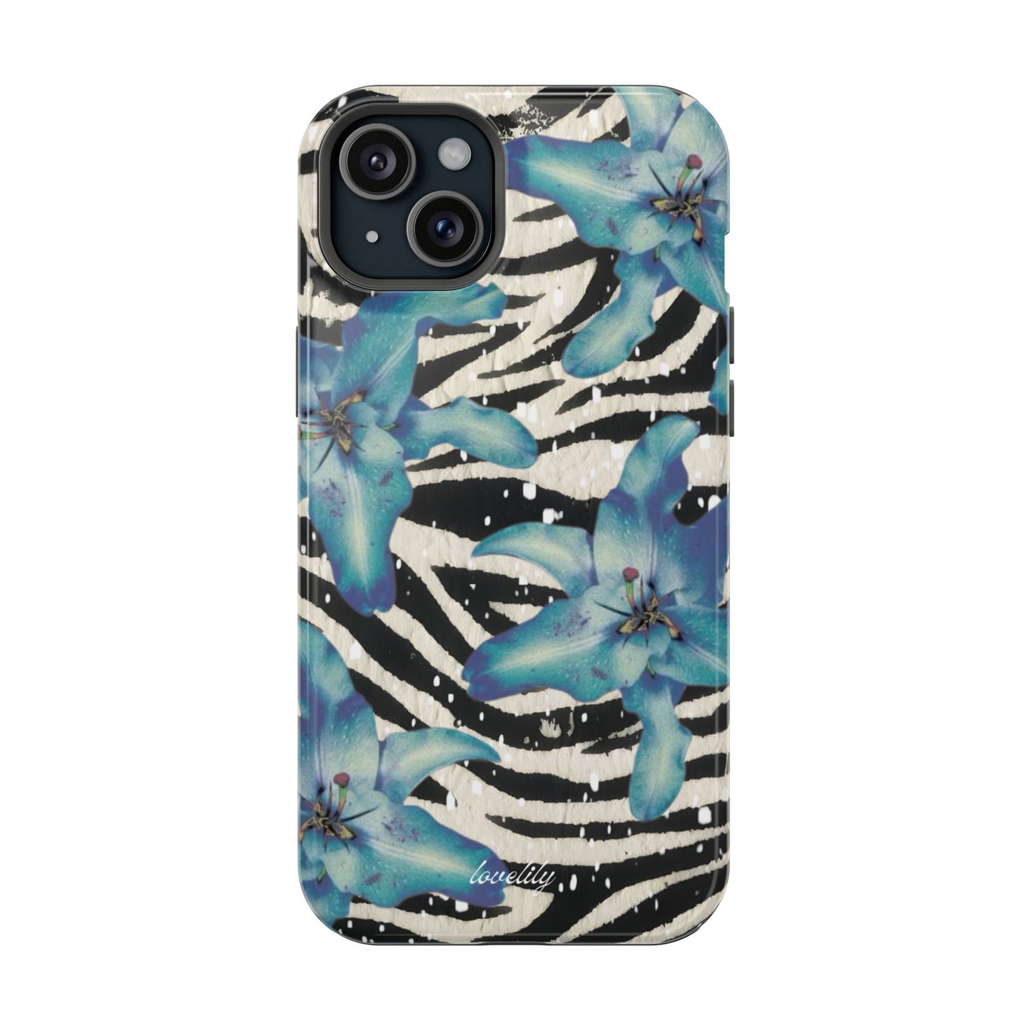 MAGSAFE blue lily zebra stacked phone case