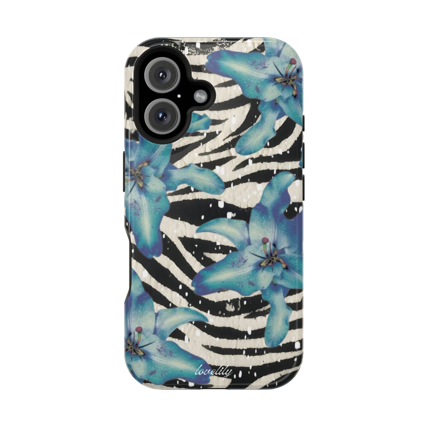 MAGSAFE blue lily zebra stacked phone case