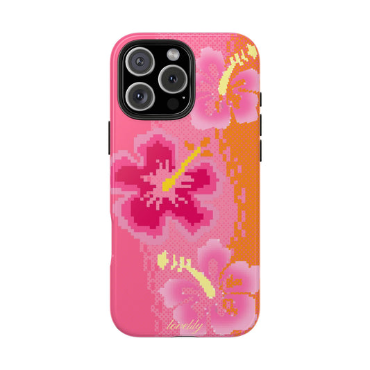 pixel hibiscus stacked phone case