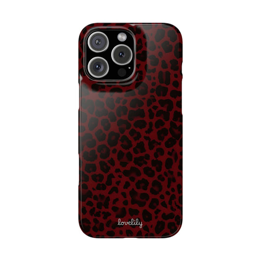 dark red leopard slim phone case