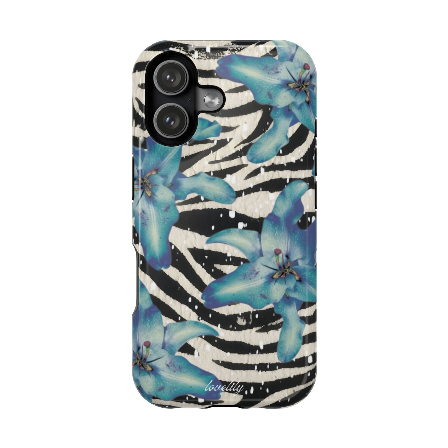 MAGSAFE blue lily zebra stacked phone case