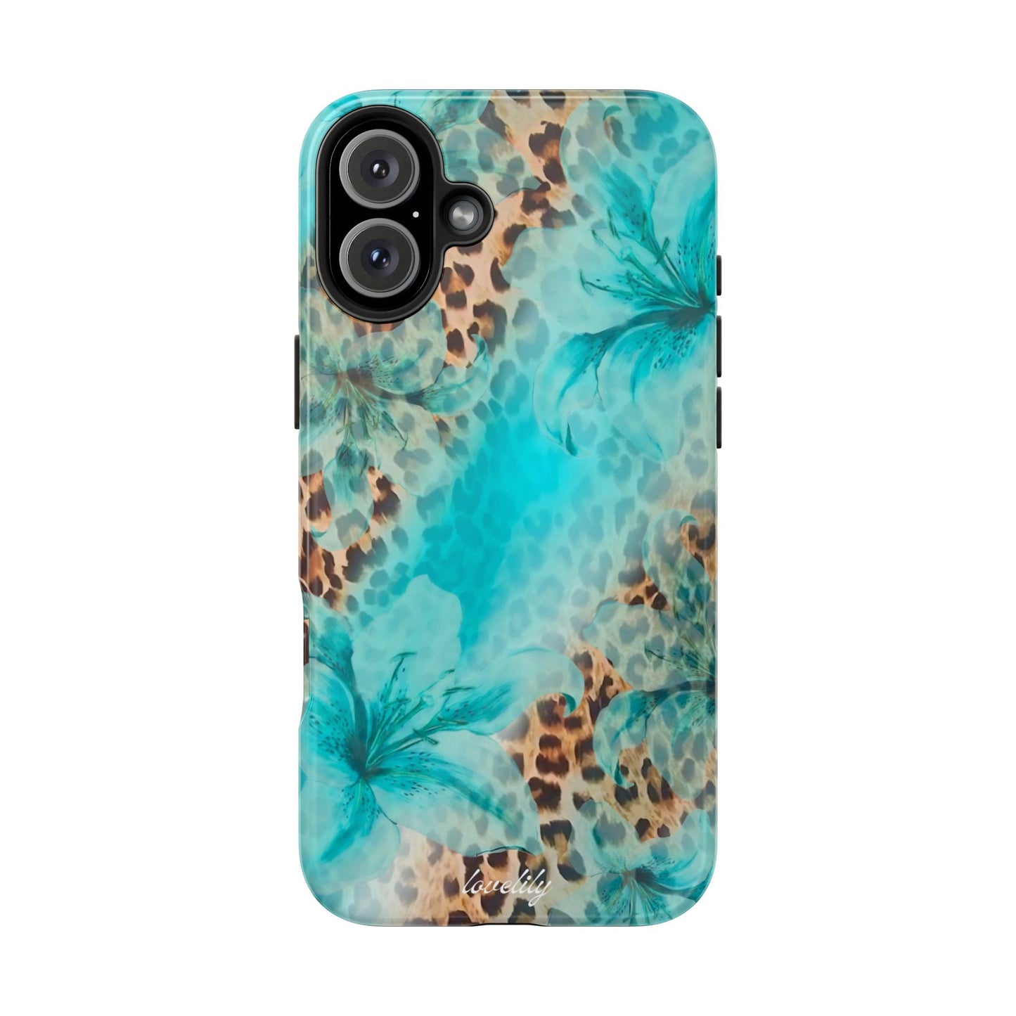 blue leopard lily stacked phone case