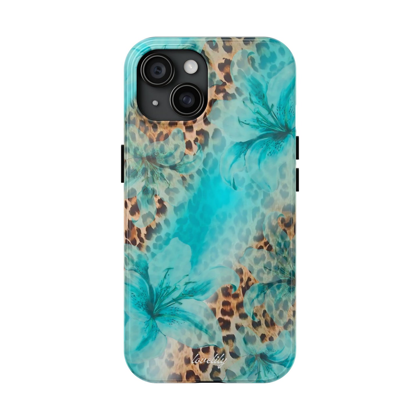blue leopard lily stacked phone case