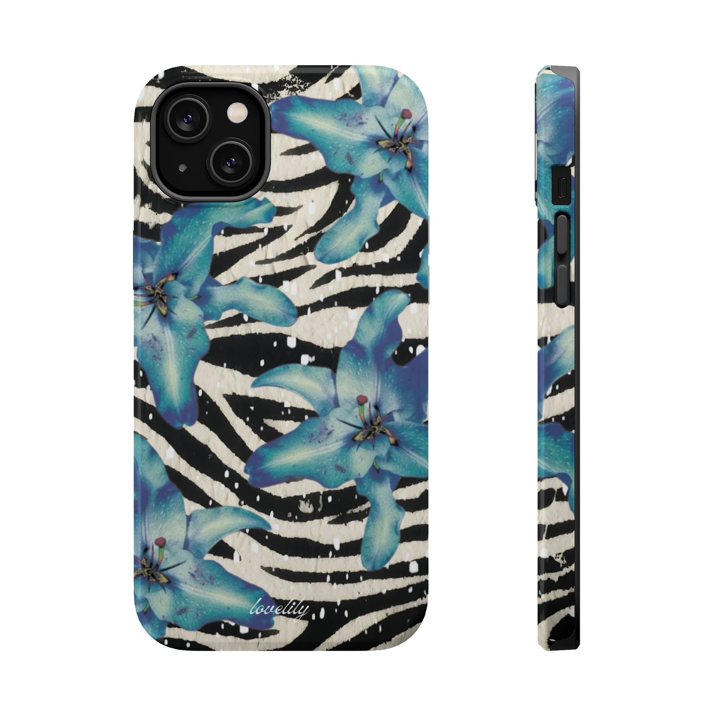 MAGSAFE blue lily zebra stacked phone case