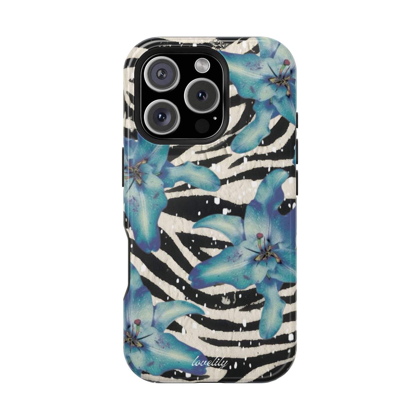 MAGSAFE blue lily zebra stacked phone case