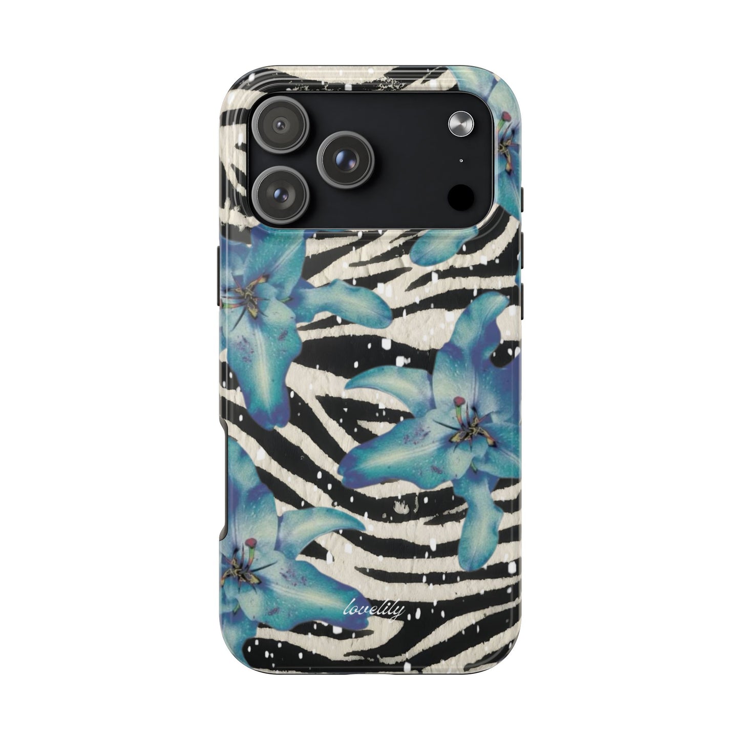 blue lily zebra stacked phone case