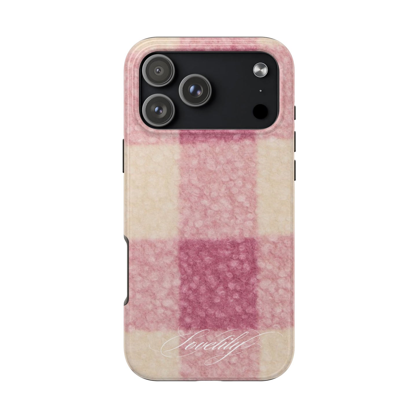 fluffy plaid stacked phone case