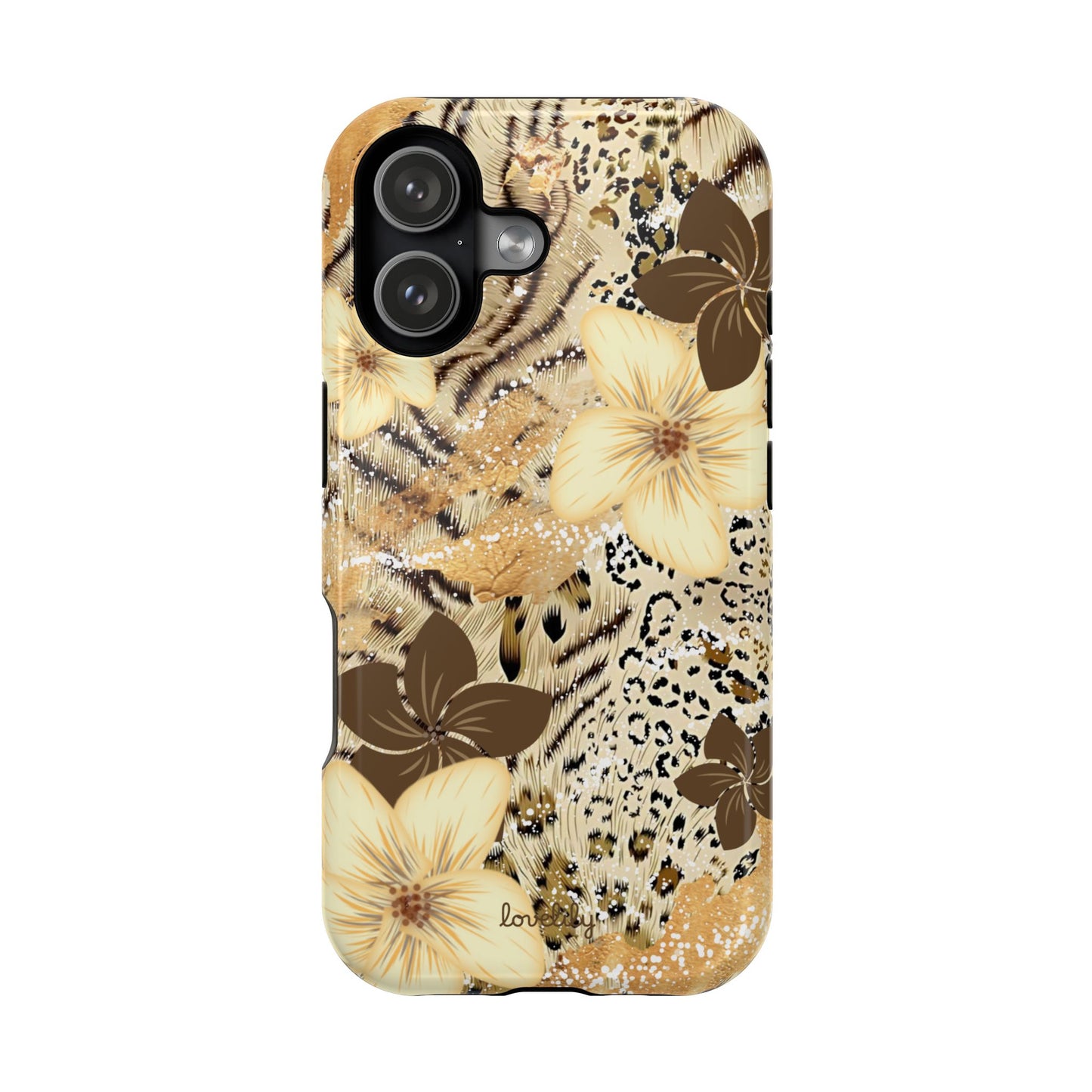 MAGSAFE brown hibiscus stacked phone case