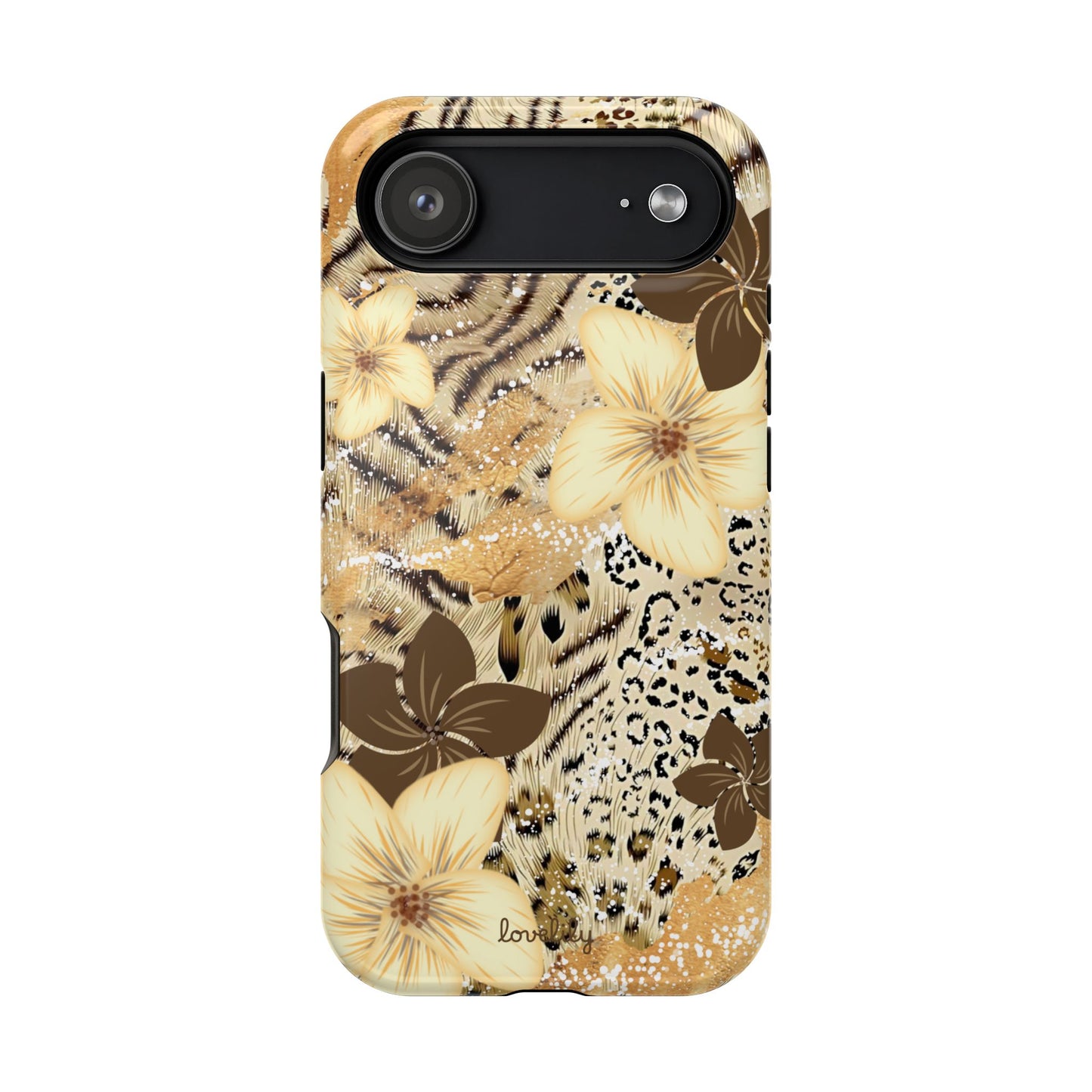 MAGSAFE brown hibiscus stacked phone case