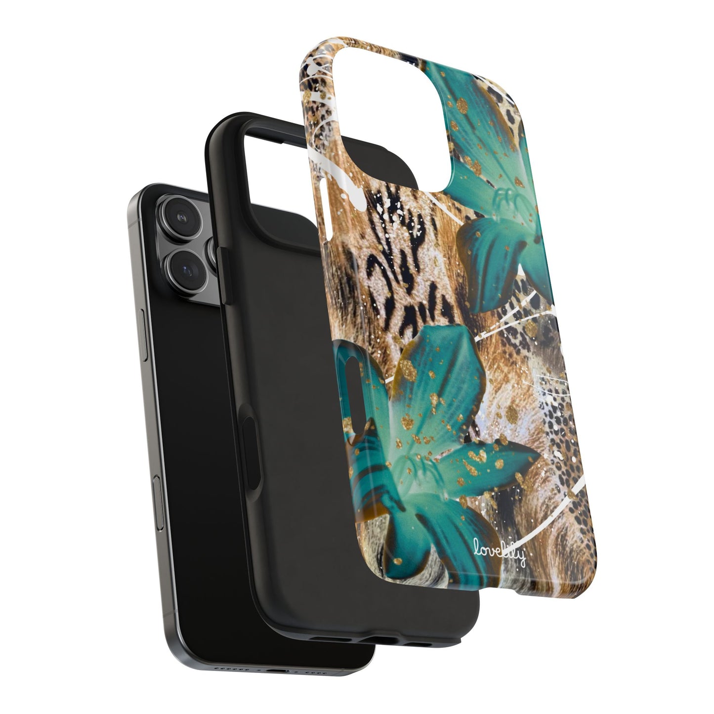 brown n blue stacked phone case