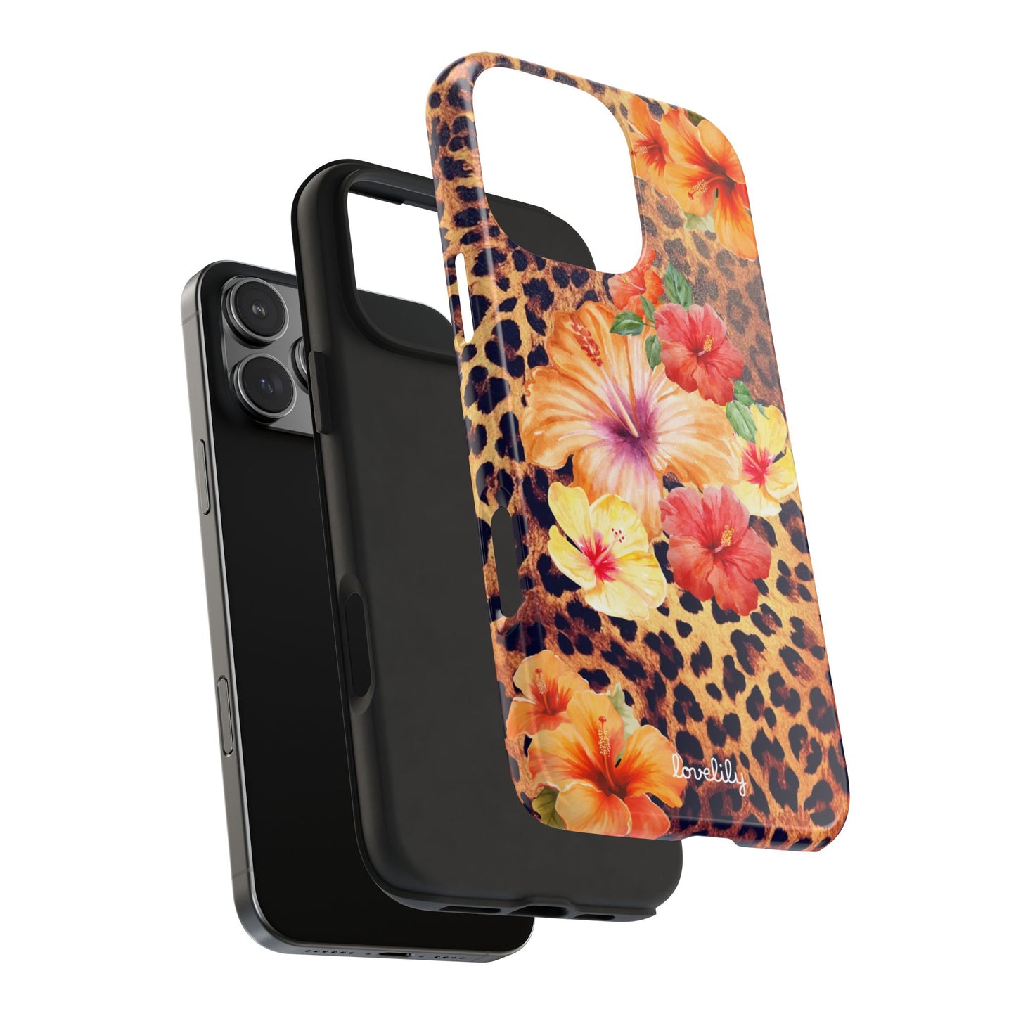 summer hibiscus leopard stacked phone case