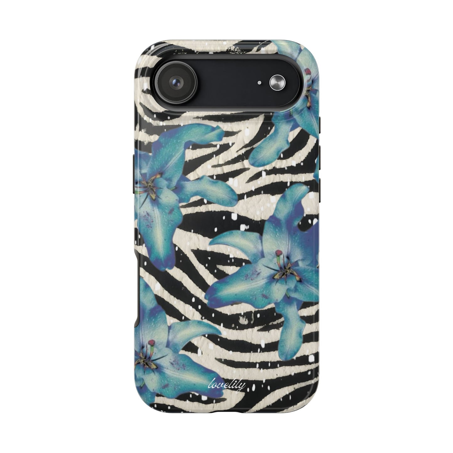 blue lily zebra stacked phone case