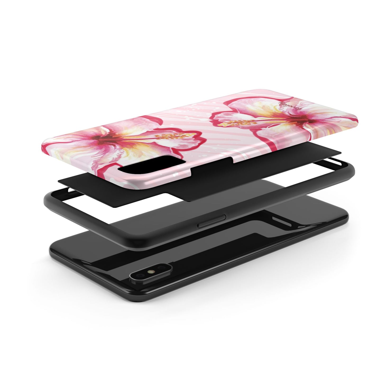 pink hibiscus stacked phone case