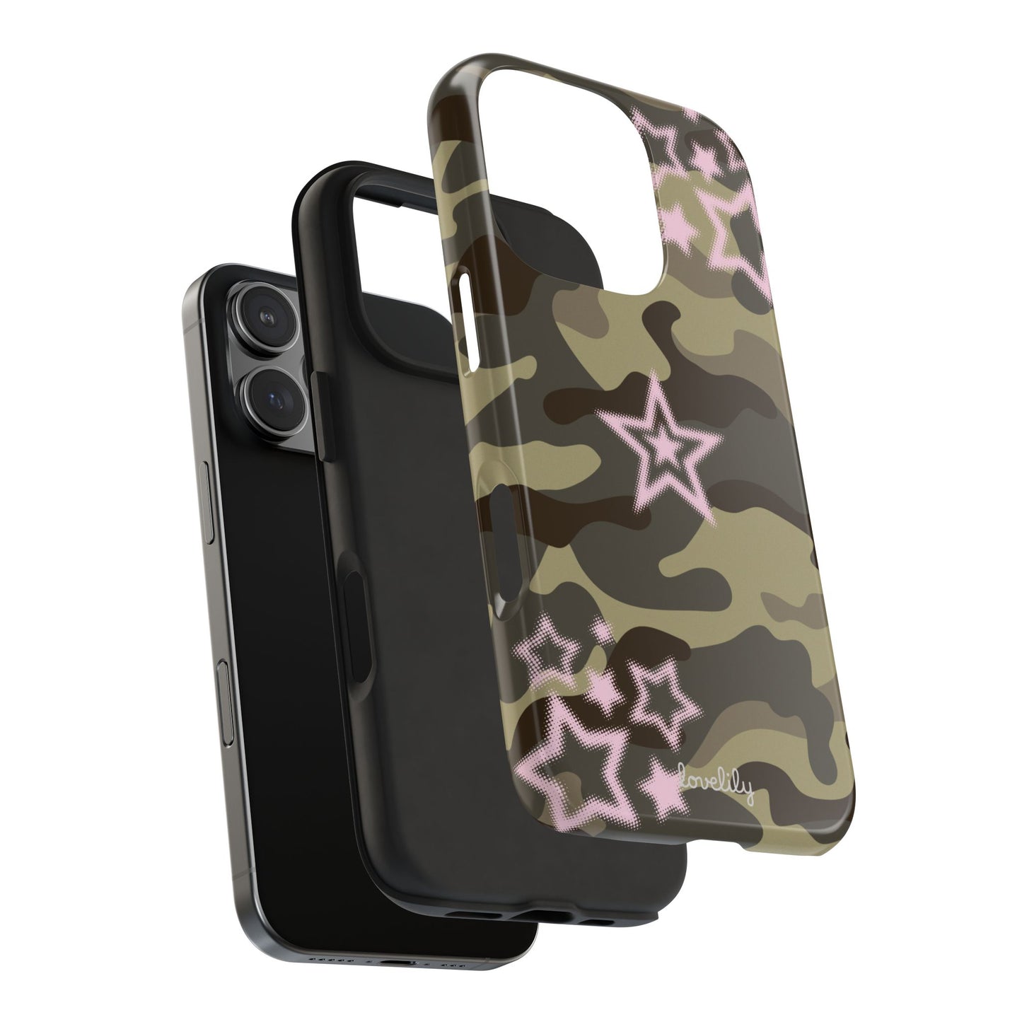 pink camo star stacked phone case