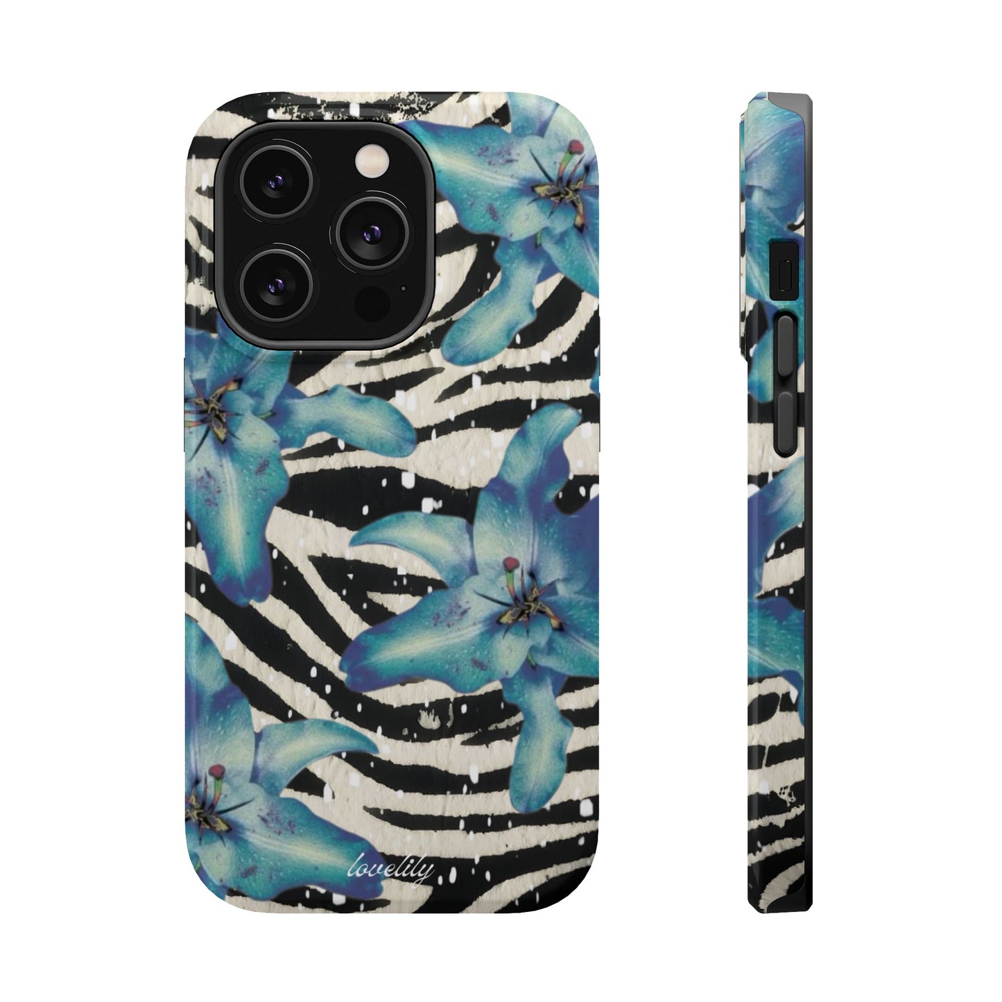 MAGSAFE blue lily zebra stacked phone case