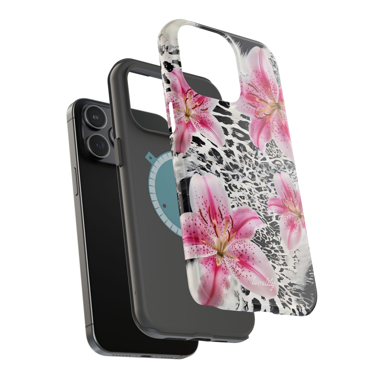 MAGSAFE black pink stacked phone case